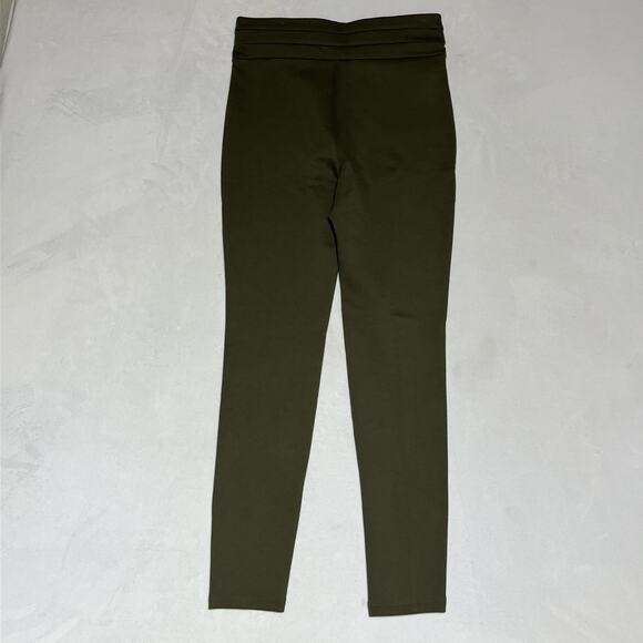 Zara Stretch Knit Skinny Pants Womens Medium Olive Green Gold Buttons Pull On - Picture 3 of 15